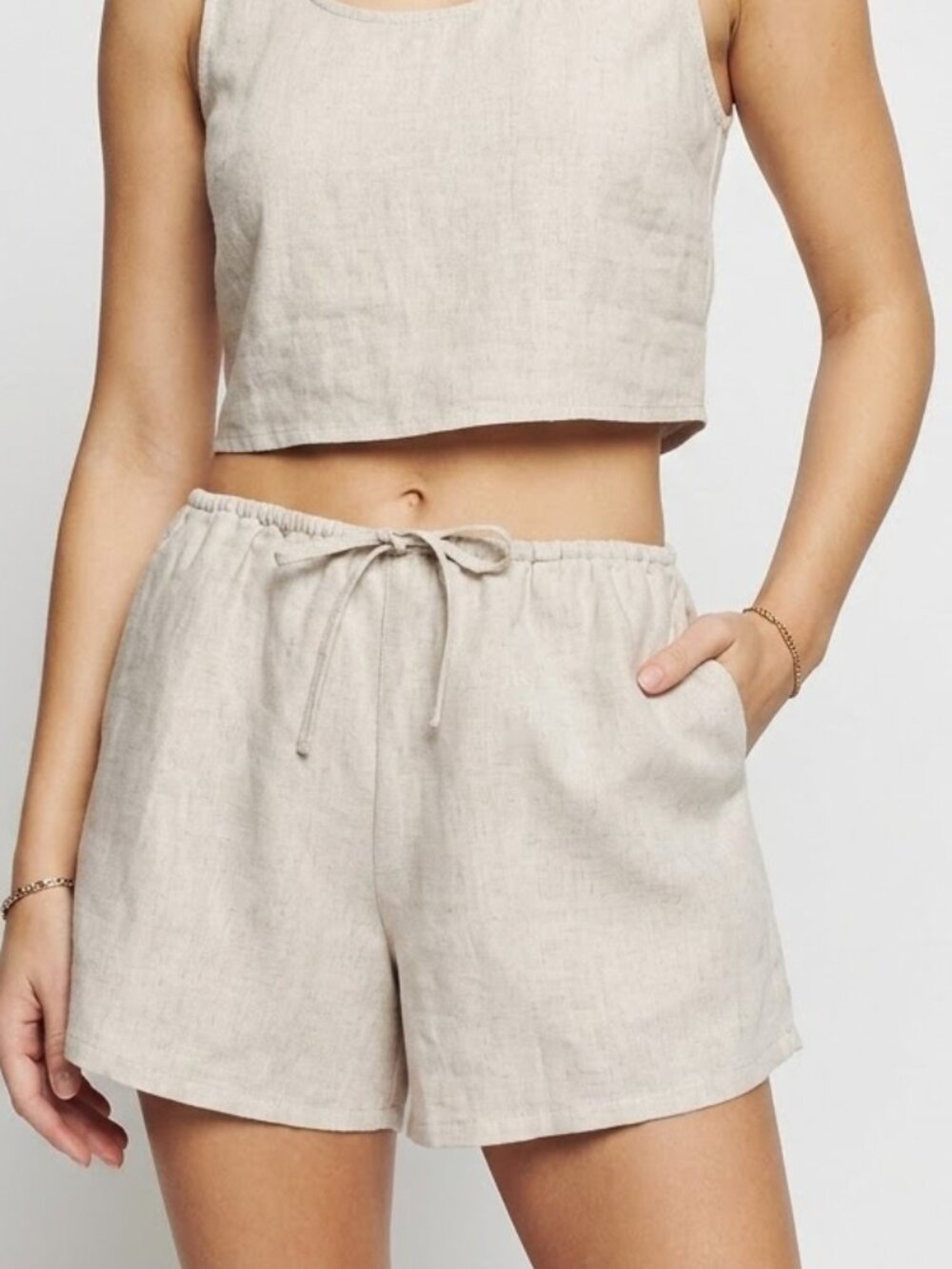 Reformation Zoey 100% Linen Pull-On Shorts Oatmeal Size L